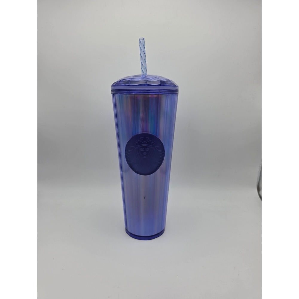 Starbucks Iridescent Purple Pleated Venti Cold Cup Tumbler 24oz with Straw